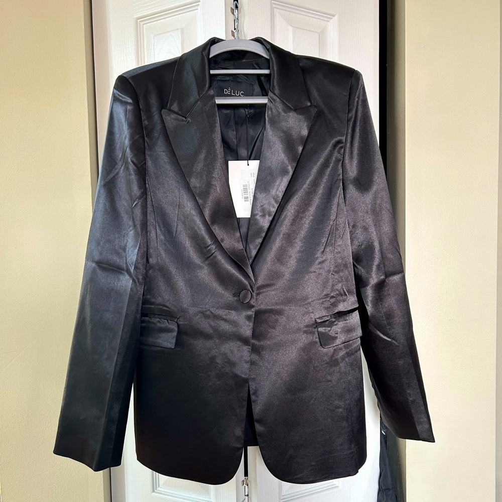 Deluc Oversized Black Satin Blazer